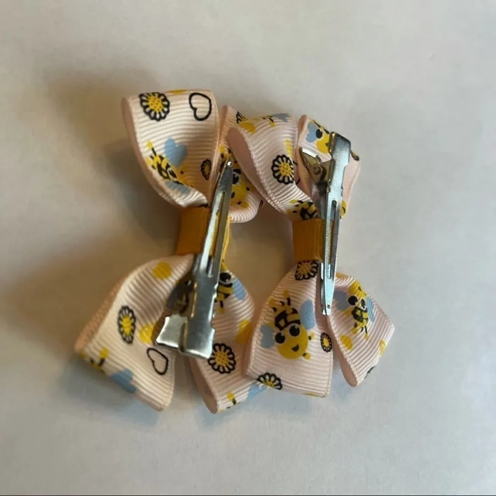 Bow pair hair bows accessories Honey bee love NEW